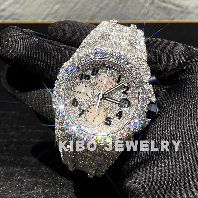 Automatic Fully Iced Out Hand Setting Moissanite Diamond watchs hop