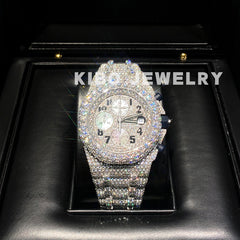 Automatic Fully Iced Out Hand Setting Moissanite Diamond watchs hop