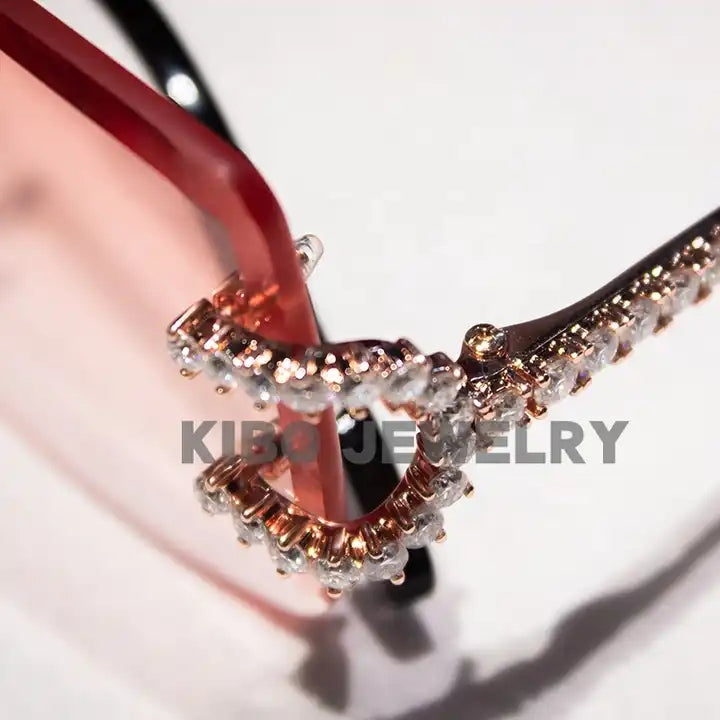 Custom Pink Color Lens VVS Moissanite Diamond Iced Out Hip hop sunglasses rap