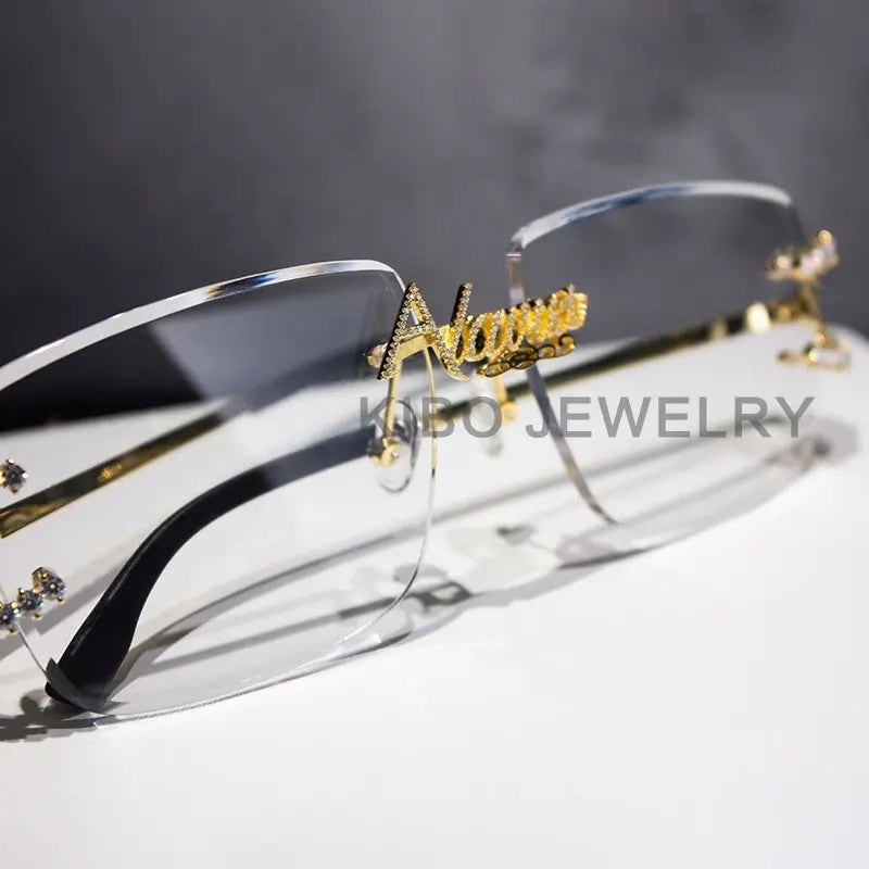 Personal Custom Logo Rimless VVS Moissanite Mens Hip Hop Sunglasses Rapper Jewelry