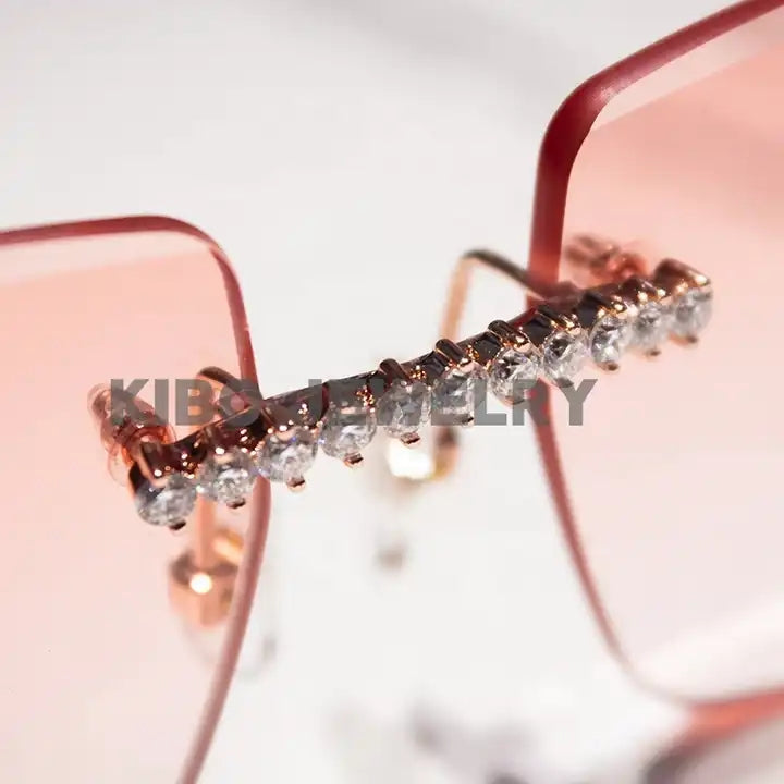 Custom Pink Color Lens VVS Moissanite Diamond Iced Out Hip hop sunglasses rap