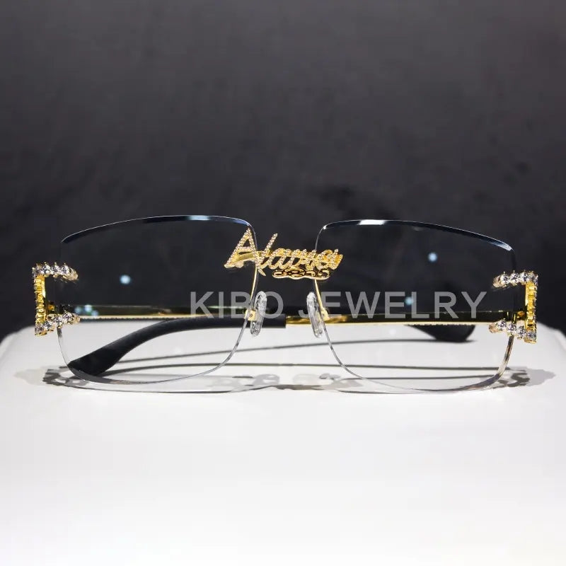 Personal Custom Logo Rimless VVS Moissanite Mens Hip Hop Sunglasses Rapper Jewelry