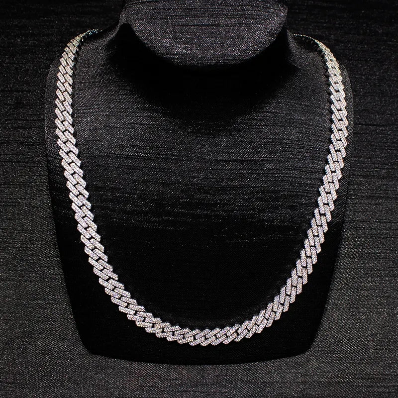 Iced Out Prong Setting VVS Moissanite Necklace 10mm Width 925 Silver Cuban link chain rapper jewelry