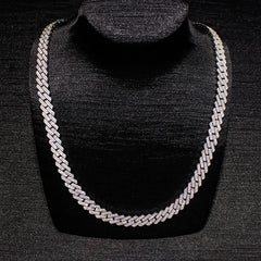 Iced Out Prong Setting VVS Moissanite Necklace 10mm Width 925 Silver Cuban link chain rapper jewelry