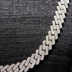 Iced Out Prong Setting VVS Moissanite Necklace 10mm Width 925 Silver Cuban link chain rapper jewelry