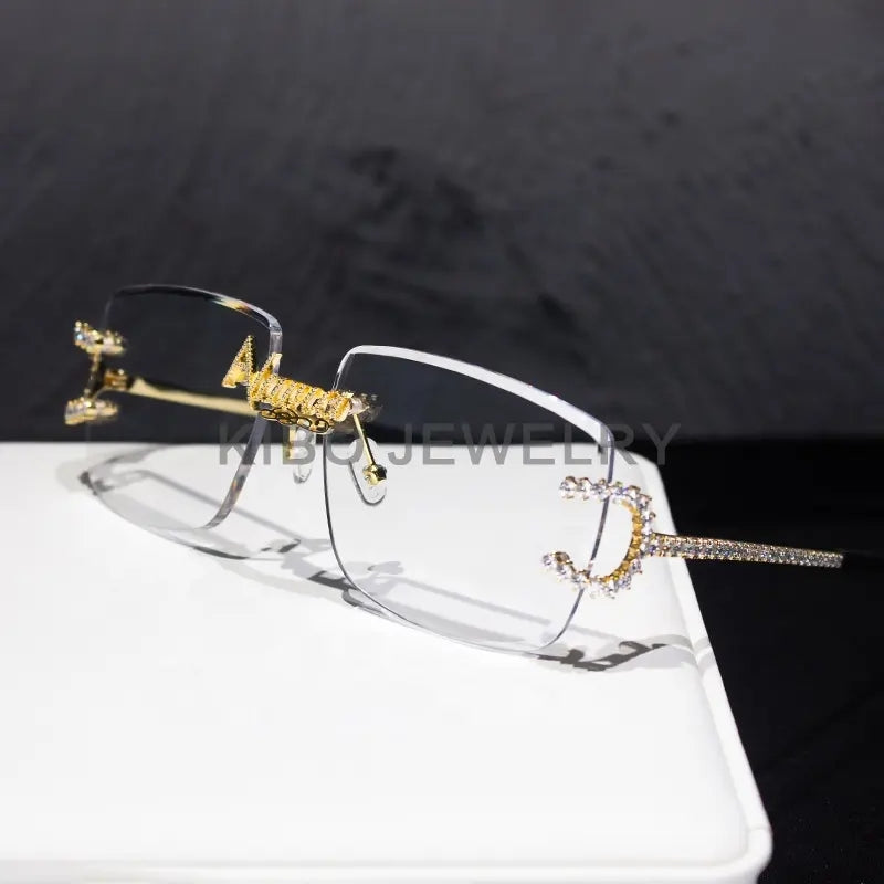 Personal Custom Logo Rimless VVS Moissanite Mens Hip Hop Sunglasses Rapper Jewelry