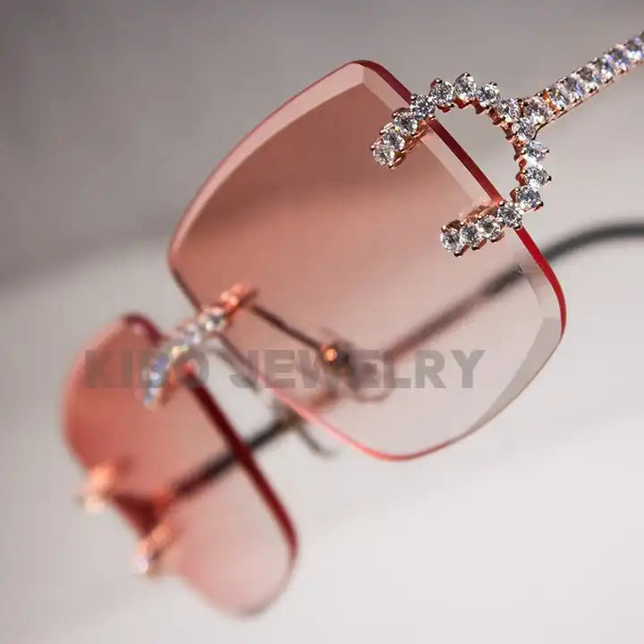 Custom Pink Color Lens VVS Moissanite Diamond Iced Out Hip hop sunglasses rap