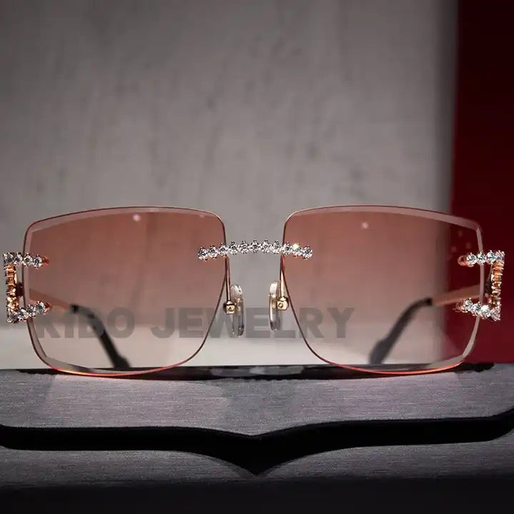 Custom Pink Color Lens VVS Moissanite Diamond Iced Out Hip hop sunglasses rap