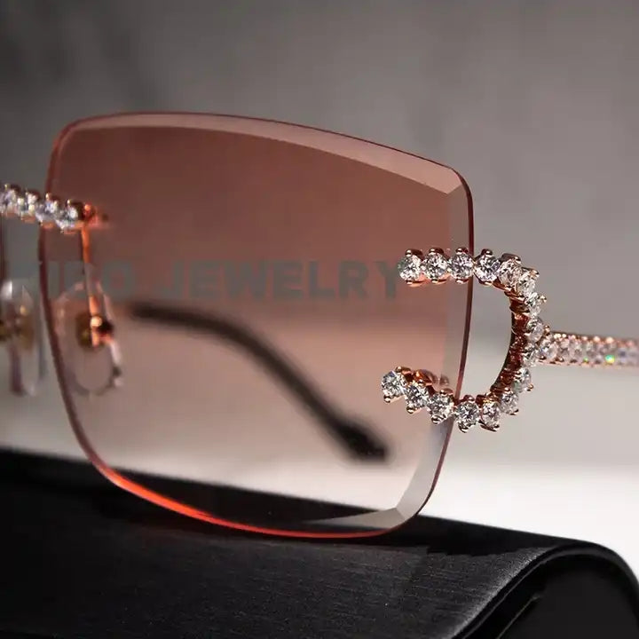 Custom Pink Color Lens VVS Moissanite Diamond Iced Out Hip hop sunglasses rap