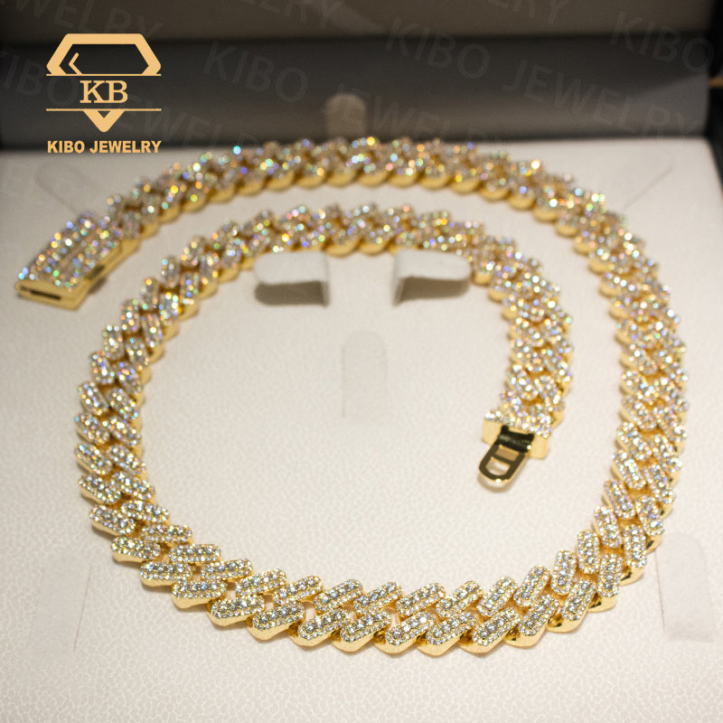 15mm men's necklaces 925 silver clustered moissanite cuban link chain