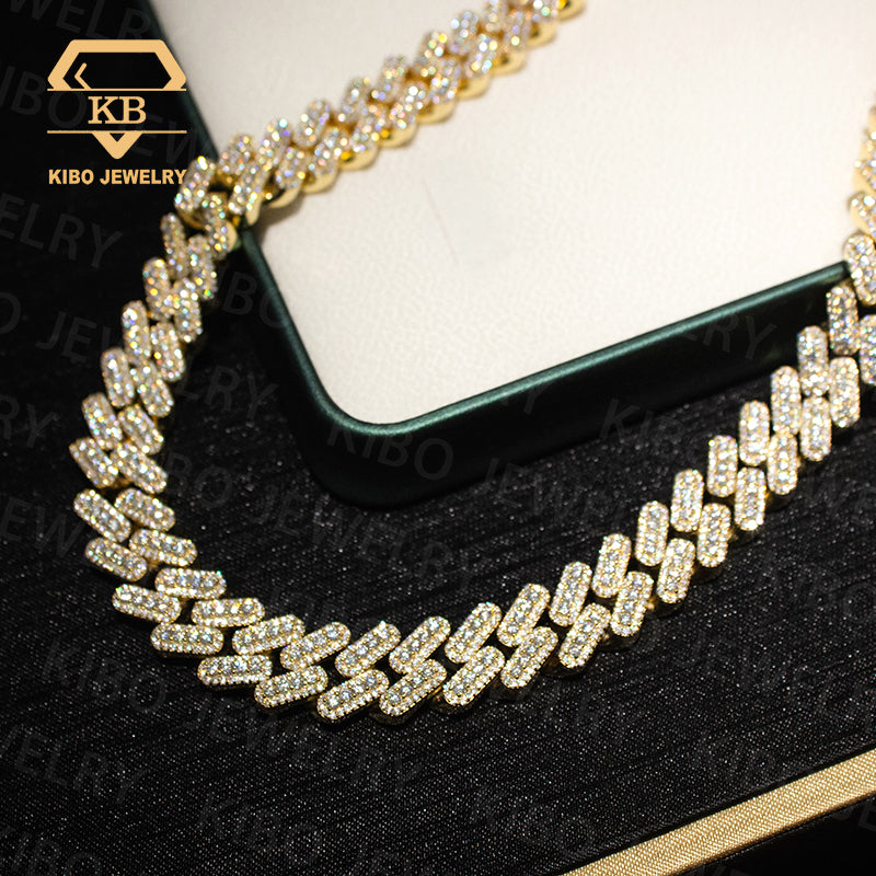 15mm iced out moissanite 925 sterling silver clustered cuban link chain