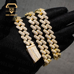 Hip hop 15mm women 925 silver moissanite clustered cuban link chain