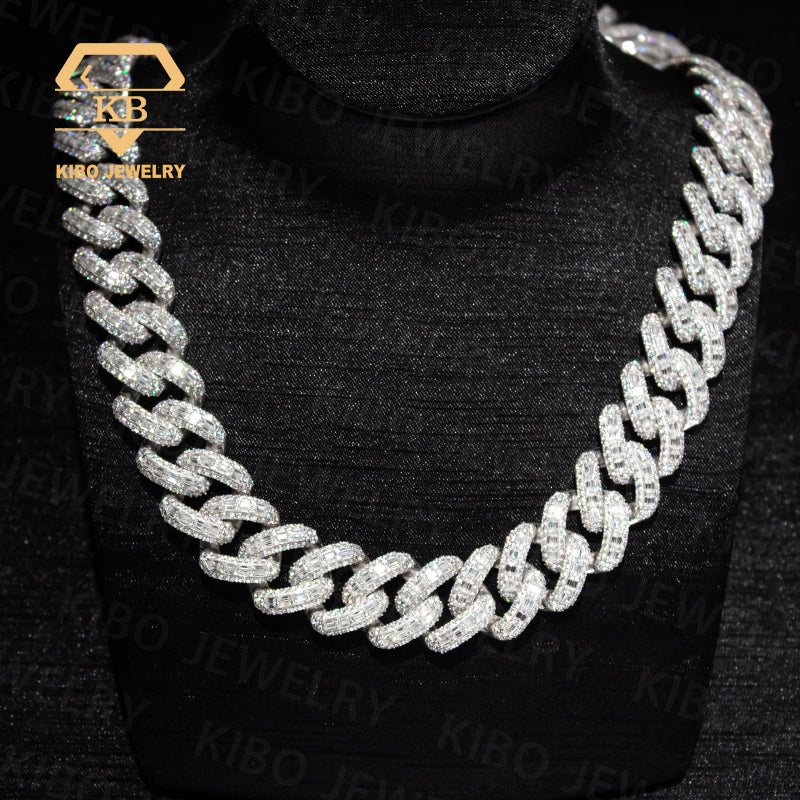 22mm Hip Hop Men 925 Sterling Silver VVS Baguette Moissanite Cuban Link Chain