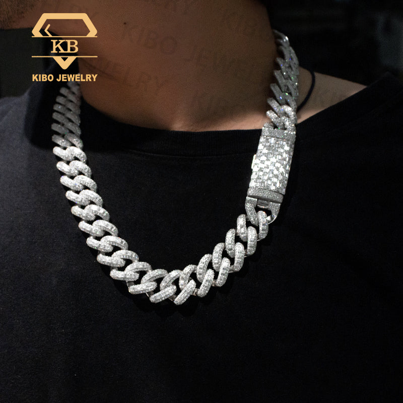 22mm Hip Hop Men 925 Sterling Silver VVS Baguette Moissanite Cuban Link Chain