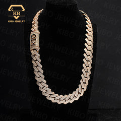 Custom Hip Hop 925 Silver Moissanite 20mm Rose Gold Plated Cuban Chain