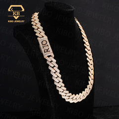 Custom Hip Hop 925 Silver Moissanite 20mm Rose Gold Plated Cuban Chain