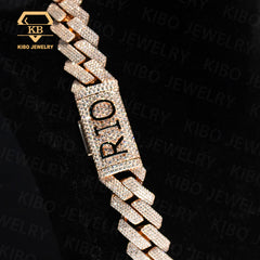 Custom Hip Hop 925 Silver Moissanite 20mm Rose Gold Plated Cuban Chain