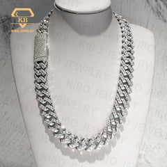 20mm 925 Silver Moissanite Cuban Link Chain Men Necklace Hip Hop Choker Rock Jewelry