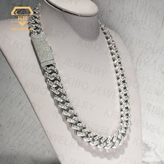 20mm 925 Silver Moissanite Cuban Link Chain Men Necklace Hip Hop Choker Rock Jewelry