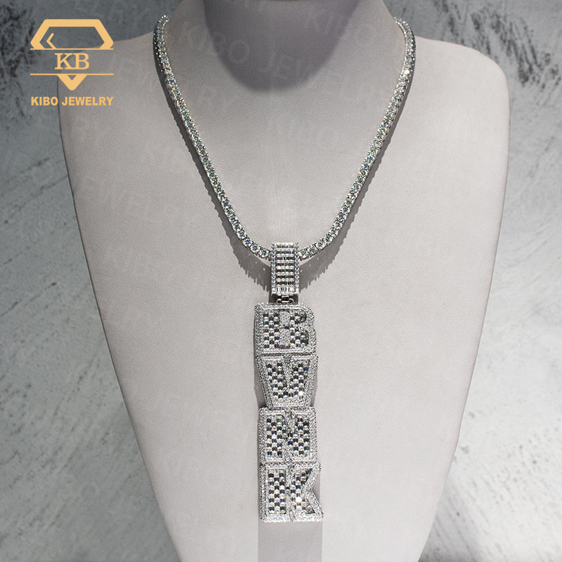 Custom VVS Baguette Moissanite Vertical 925 Sterling Silver Pendant