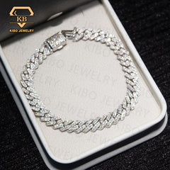 GRA Moissanite 8mm Wide S925 Solid Silver Cuban link chain for Rapper HipHop Bracelet