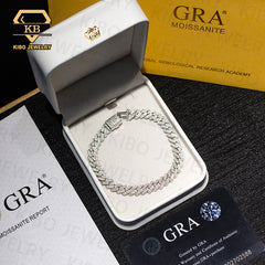 GRA Moissanite 8mm Wide S925 Solid Silver Cuban link chain for Rapper HipHop Bracelet