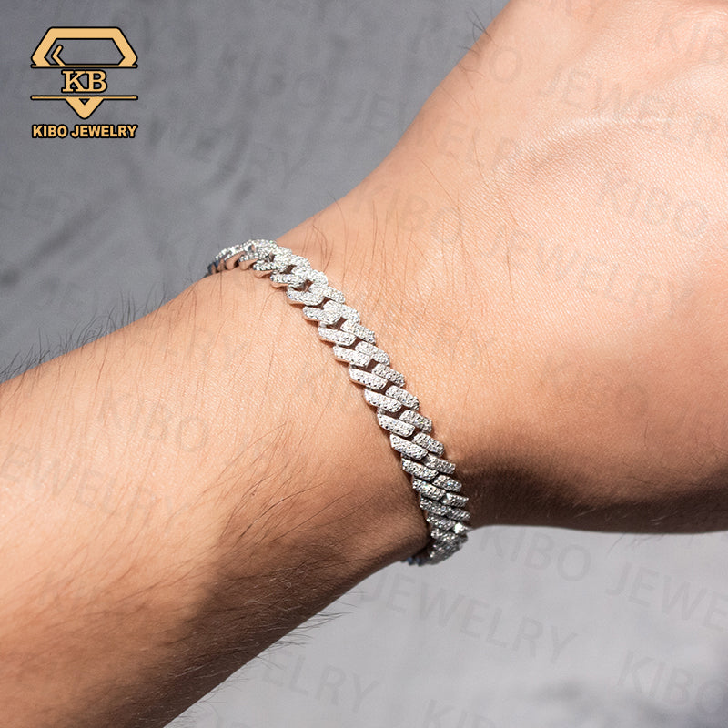 Iced Out Hiphop Men 8mm Sterling Silver moissanite cuban link chain bracelet