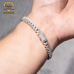 Iced Out Hiphop Men 8mm Sterling Silver moissanite cuban link chain bracelet