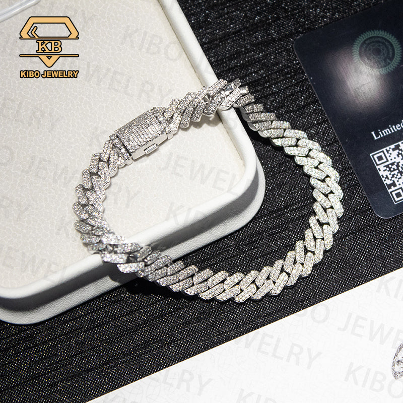 Iced Out Hiphop Men 8mm Sterling Silver moissanite cuban link chain bracelet