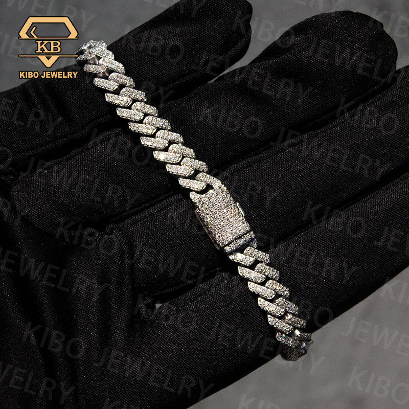 Iced Out Hiphop Men 8mm Sterling Silver moissanite cuban link chain bracelet