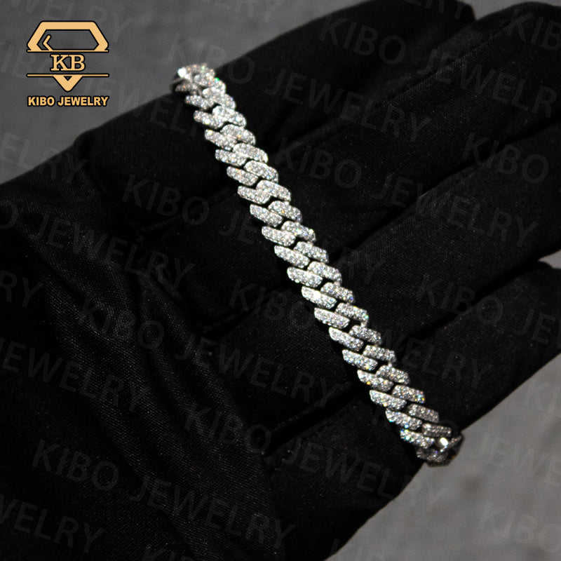 GRA Moissanite 8mm Wide S925 Solid Silver Cuban link chain for Rapper HipHop Bracelet