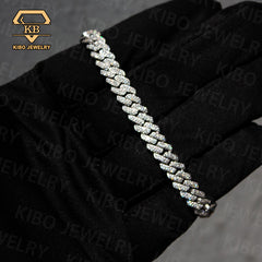 Iced Out Hiphop Men 8mm Sterling Silver moissanite cuban link chain bracelet