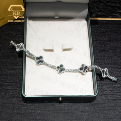 Iced Out Hip Hop 925 Silver Sterling VVS Tennis Bracelet Clover Moissanite Necklace Chian