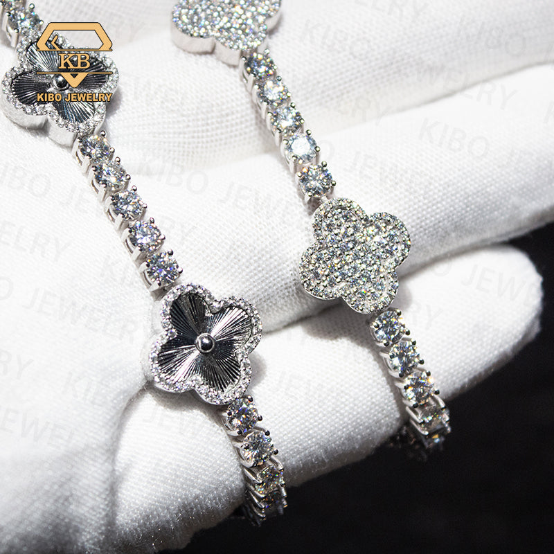 Iced Out Hip Hop 925 Silver Sterling VVS Tennis Bracelet Clover Moissanite Necklace Chian