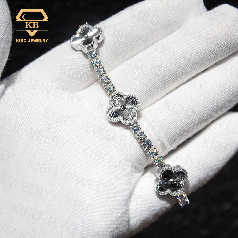 Iced Out Hip Hop 925 Silver Sterling VVS Tennis Bracelet Clover Moissanite Necklace Chian