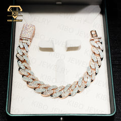 14mm two tone 925silver moissanite cuban chain bracelet