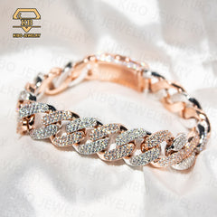 14mm two tone 925silver moissanite cuban chain bracelet