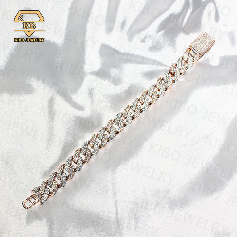 14mm two tone 925silver moissanite cuban chain bracelet