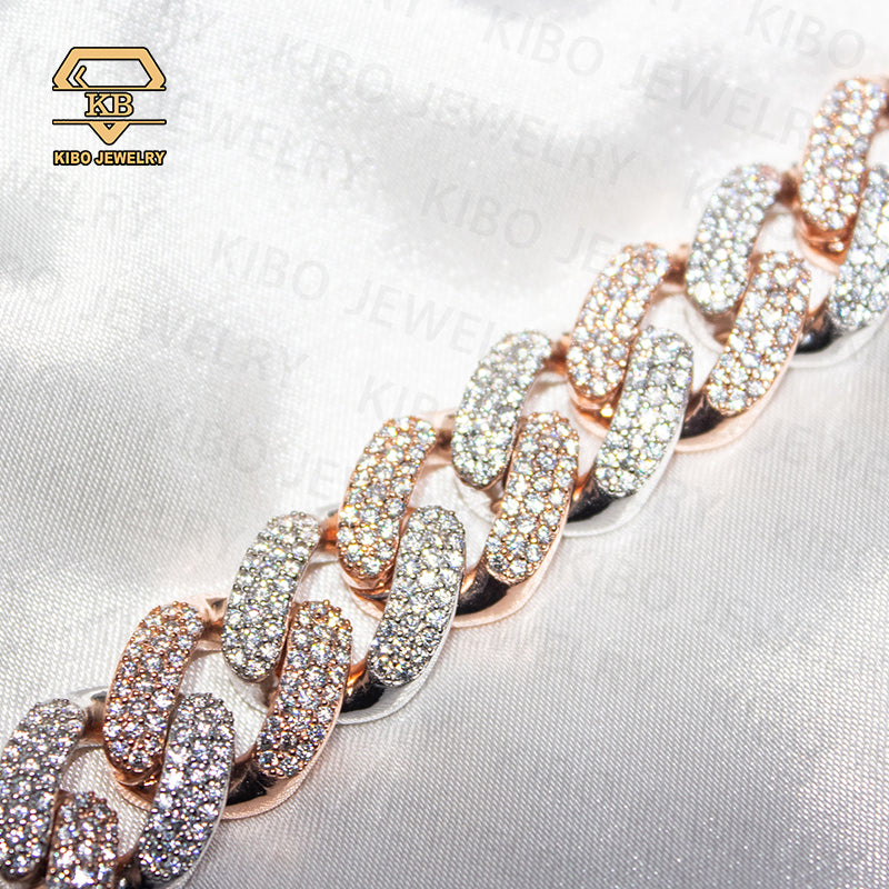 14mm two tone 925silver moissanite cuban chain bracelet