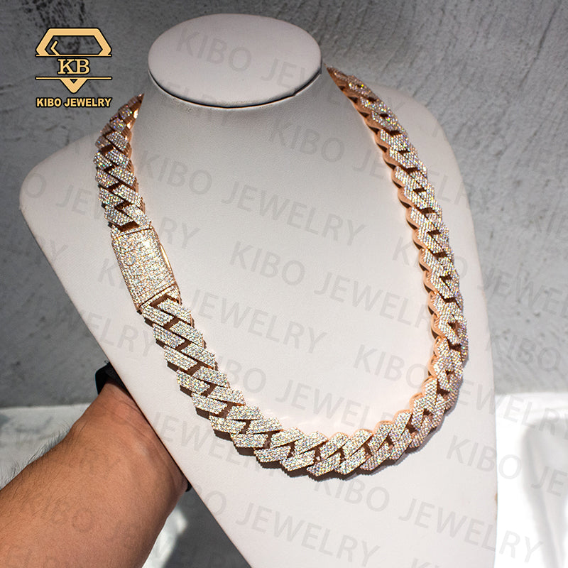 Heavy Silver weight 20mm 4rows VVS Moissanite diamond gold Plated Cuban link chain for Man