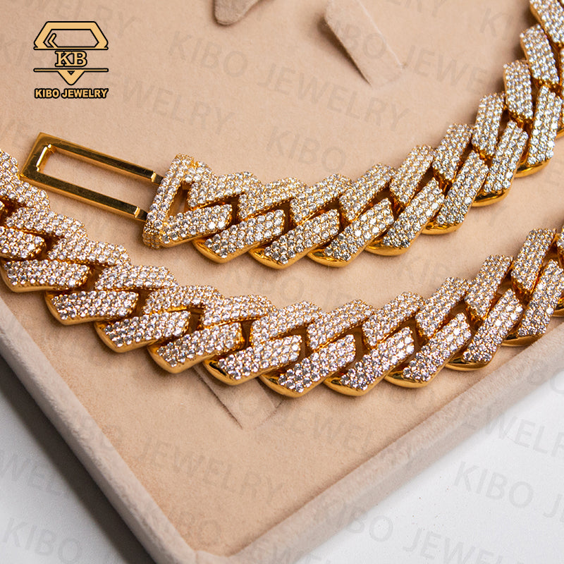 Hip Hop Jewelry 18mm 925 Sterling Silver VVS Moissanite Iced Out Cuban Link Chain Necklace