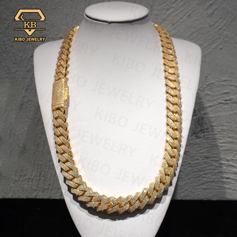 Hip Hop Jewelry 18mm 925 Sterling Silver VVS Moissanite Iced Out Cuban Link Chain Necklace