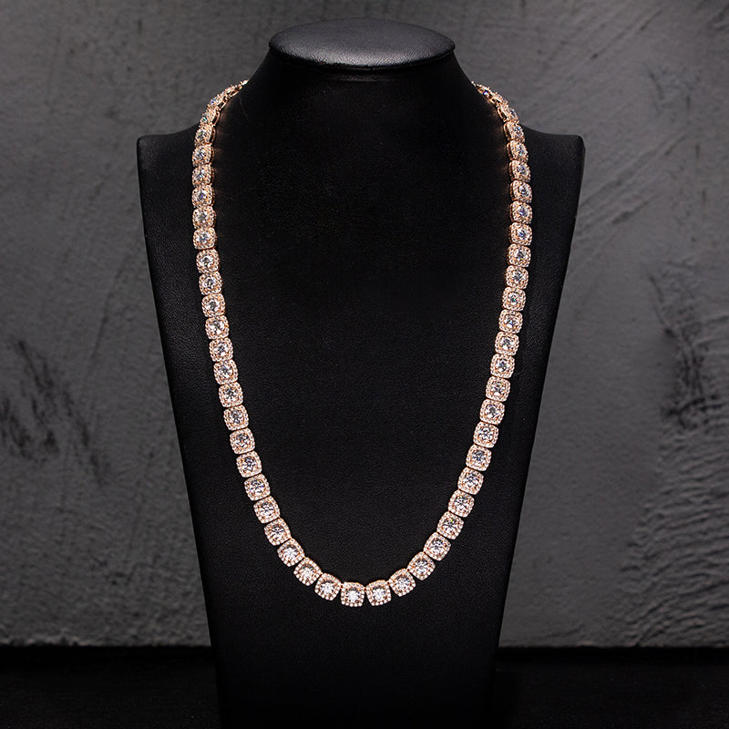 High Quality 925 Silver Moissanite 9.5MM Square Cluster Tennis Chain Necklace