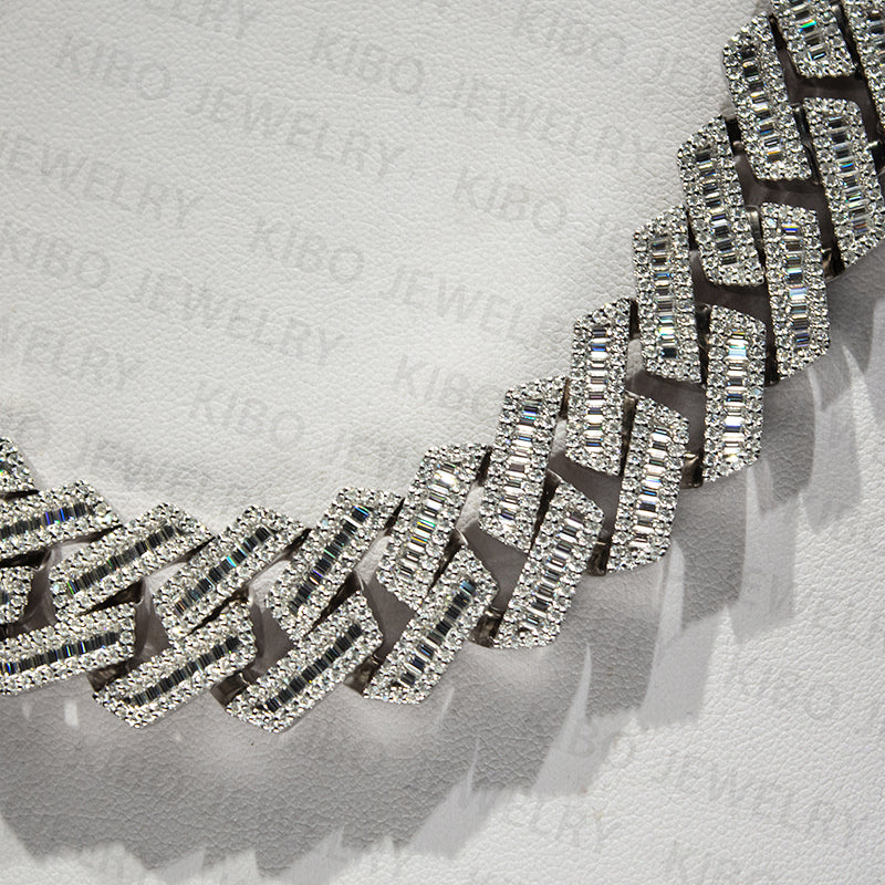 20mm 925 Sterling SIlver Baguette Cut Moissanite Diamond Iced Out Jewelry Cuban Link Rapper Chains