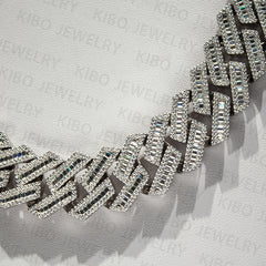 Iced Out 925 Silver Hiphop VVS Baguette Moissanite Cuban Link Chain