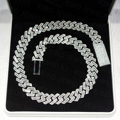 925 Sterling Silver Iced Out Baguette Moissanite Diamond Cuban Link Chain