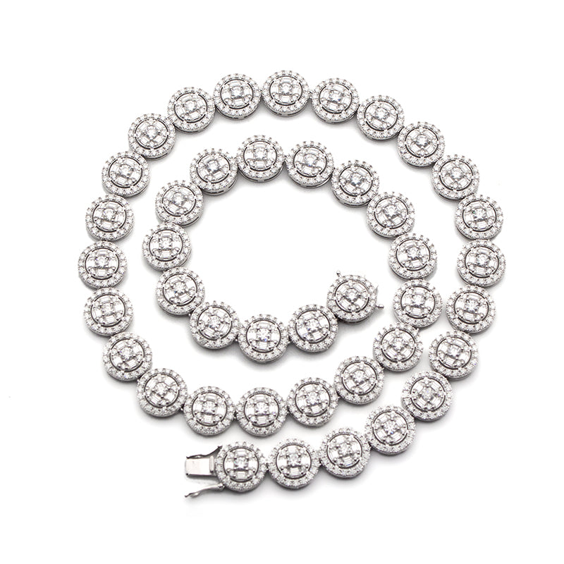 Clustered Tennis Chains 13mm Vvs 925 Sterling Silver Baguette Moissanite Tennis Link Bracelet Necklace