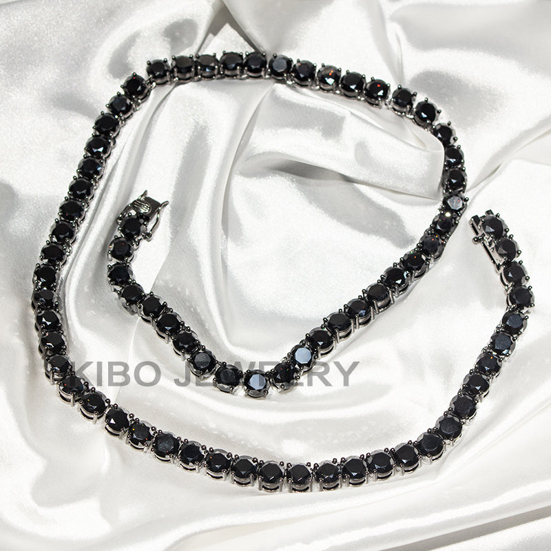 6mm Hip Hop Iced Out GRA 925 Silver Black Moissanite Tennis Chain