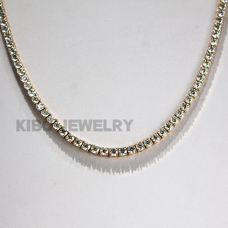 Hiphop  3mm vvs moissanite 14k gold tennis link chain necklace