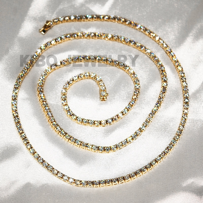 Hiphop  3mm vvs moissanite 14k gold tennis link chain necklace